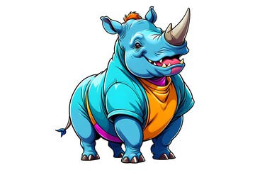 Wall Mural - A Cartoonish Rhinoceros in a Playful Pose (JPG 300Dpi 10800x7200)