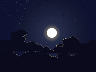 Wall Mural - night landscape with moon