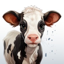 Cute Cartoon Cow Stand White Isolated Background