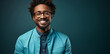 Mockup, portrait and black man with glasses, smile and optometry on a green studio background. Face, person and model with eyewear, clear vision and happiness with optometrist, sight and looking