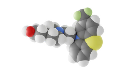 Sticker - fluphenazine molecule, antipsychotic medication, molecular structure, isolated 3d model van der Waals