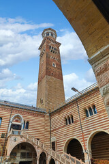 Wall Mural - View into the inner courtyard of the city tower ( Torre dei Lamberti ) in Verona, Province of Veneto, Italy.