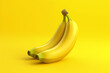 Two bananas isolated on a yellow background. Created with generative AI technology.