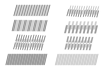 Wall Mural - Rows of slanted black slash lines on transparent background. Rectangular diagonal, oblique lines, strips abstract, geometric pattern background. Digital png illustration. footer modern design