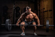 Strong concentrated male bodybuilder exercising with barbell. Generative AI