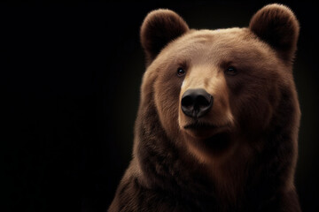 Wall Mural - photorealistic studio portrait of a Brown Bear on black background. ai generative