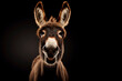 portrait of a happy donkey isolated on black background with copy space. ai generative