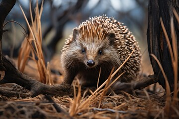 Wall Mural - A cute hedgehog strolling in the forest. Perfect for nature-themed designs and children's illustrations