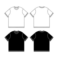 Wall Mural - Short sleeve t shirt technical drawing fashion flat sketch vector illustration template front and back views