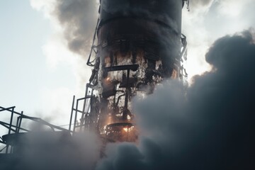 Poster - A smokestack emitting a large amount of smoke. This image can be used to depict industrial pollution or manufacturing processes