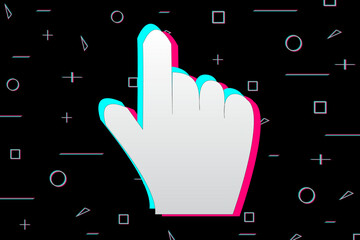 Wall Mural - Popular background with a hand and finger pointer. Social networks and media. Pointer, cursor. Vector illustration