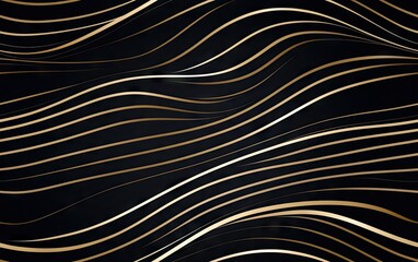 Wall Mural - Luxury gold Line arts wallpaper, seamless pattern on a black background.
