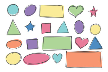 Wall Mural - Set of geometric shapes in cute childish style. Different hand drawn doodle shapes. Vector illustration