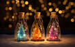 クリスマスの日に飲む妖精の光に包まれたワインボトル,A bottle of wine wrapped in fairy lights to drink on Christmas Day,Generative AI	