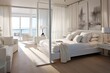 White bedroom in a luxury style, economical, looks warm and clean.