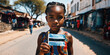 Botswanan little girl holding Botswana flag