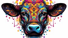 Cute Cow Head Mandala Black Painting Cyberdelic Chao.Generative AI