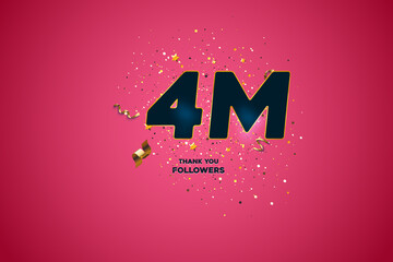 Blue golden 4M isolated on Pink background, Thank you followers peoples, 4k online social group, 5M