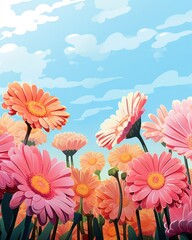 Wall Mural - Gerbera flower background and spring will come letter, vector illustration for greeting cards, wallpapers, brochures, invitations, stories and social media posts.