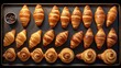  a tray filled with croissants next to a bowl of chocolate chips and a cup of coffee on top of it.
