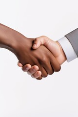 Canvas Print - Two people shaking hands in a close-up shot. This image can be used to depict business partnerships, agreements, teamwork, or professional relationships.