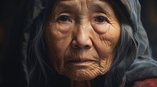 An Asian Old Woman Looking At The Viewer