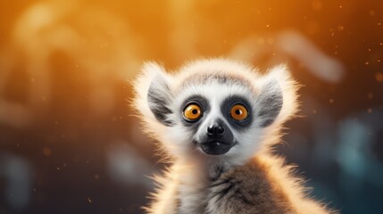 Sticker -  a close up of a lemura looking at the camera with an orange - eyed look on its face.