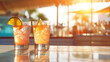 Closeup of a poolside bar on the cruise, where guests can sip on refreshing tails while soaking up the sun and sea views.