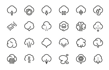 Smell line icons. Outline smell elements for logo design, breath smoke fog steam aroma fume and odor symbol. Vector breath pictograms collection of smell icon line illustration