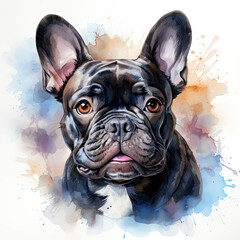 watercolor French Bulldog clipart, Generative Ai