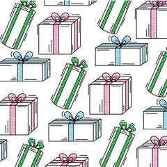 Sticker - Colored present icons pattern background Vector