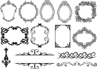 Wall Mural - Baroque Mirror frames great set collection clip art Silhouette , Black vector illustration on white background V4