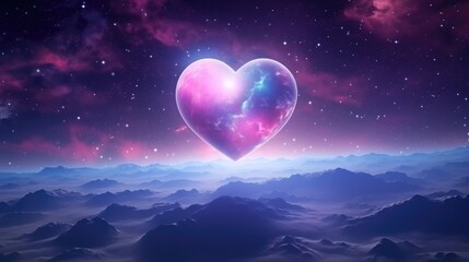Wall Mural - galaxy cosmic heart background. bright stars night sky, romantic magic night, love and valentine’s d
