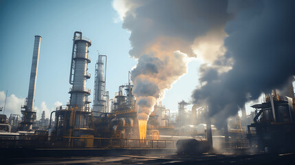 Imagen de instalaciones de una industria química contaminando el aire