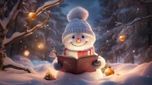 A Snowman Reading A Book In The Snow