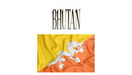 Canvas Print - Illustration of the flag of Bhutan. with 3d inscription of the name of Bhutan. For use in educational proposals or video illustrations. Transparent background.