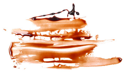 Wall Mural - Chocolate topping, melted, smeared isolated on white, top view