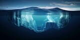 Fototapeta  - Iceberg on the Waterline, Captured in the Style of Photorealistic Surrealism and Moody Tonalism, Unveiling Impressive Panoramas of Light Blue and Blue Tones with Photorealist