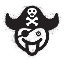 Smiling Emoticon Graffiti Wearing A Pirate Hat With Black Spray Paint