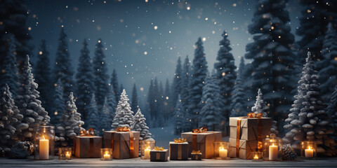 Wall Mural - Beautiful christmas background with realistic lighting and bokeh