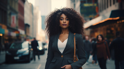 Wall Mural - young afro - american woman posing in city