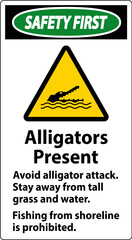 Wall Mural - Alligator Warning Sign, Danger - Alligators Present, Avoid Alligator Attack, Stay Away, Fishing From Shoreline is Prohibited