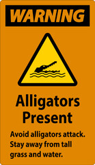 Wall Mural - Alligator Warning Sign, Danger - Alligators Present Avoid Attack, Stay Away From Tall Grass And Water