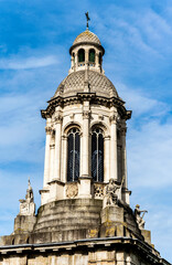 Poster - Detail of the Campanile built in mid 19th century by Sir Charles Lanyon, in the Campus of Trinity College, Dublin city center, Ireland, in a sunny day