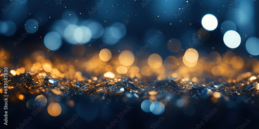 Magical bokeh effect with twinkling blue lights and gold sparkles set ...
