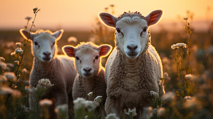 Wall Mural - sheep in the field HD 8K wallpaper Stock Photographic Image 