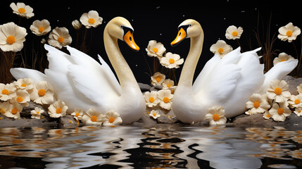 Wall Mural - swans on the lake HD 8K wallpaper Stock Photographic Image 