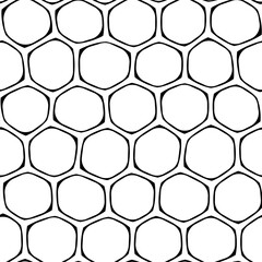 Canvas Print - A black and white seamless abstract pattern featuring a honeycomb motif in a mesh-like design on white backdrop