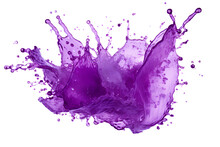 Powerful Explosion Of Splash Purple Water, White Lighting On White Isolated Background