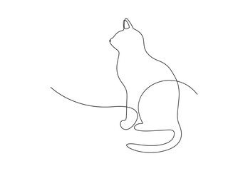 Wall Mural - Continuous single line drawing of cute cat. Isolated on white background vector illustration. Pro vector. 